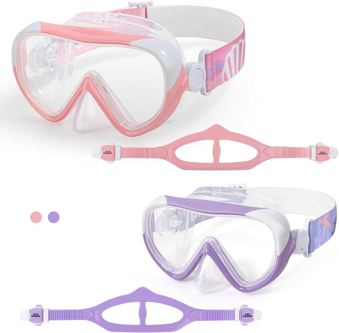 Kids Swim Mask - Ultimate 180° Kids Swim Goggles Anti-Fog Child Diving Mask Leak-Proof Kids Goggles with Nose Cover and Fabric Strap for Ages 4-14 for Swimming, Snorkeling Diving
