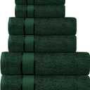 Luxury Bath Towels Set -100% Cotton- 2 Bath, 2 Hand & 2 Washcloths- Large, Thick, Fluffy, Absorbent, Quick Dry, Soft & Plush - 6 Piece Luxury Bathroom Towels - Dark Green/Forest Green