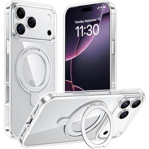 Temdan Designed for iPhone 17 Pro Max Case,[with 360°Rotatable Invisible Magnetic O-Ring Stand][Military Grade Shockproof][Compatible with MagSafe] Anti-Slip Phone Case 6.9" 2025-Clear