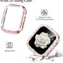 Mosonio Compatible with Apple Watch Band 38mm 40mm 41mm 42mm 44mm 45mm 46mm 49mm with 2 Pack Case Women, Jewelry Replacement Metal Bands Strap with Bling PC Protective Case for iWatch Ultra SE Series 11/10/9/8/7/6/5/4/3/2/1 (Sizes Vary By Mode)