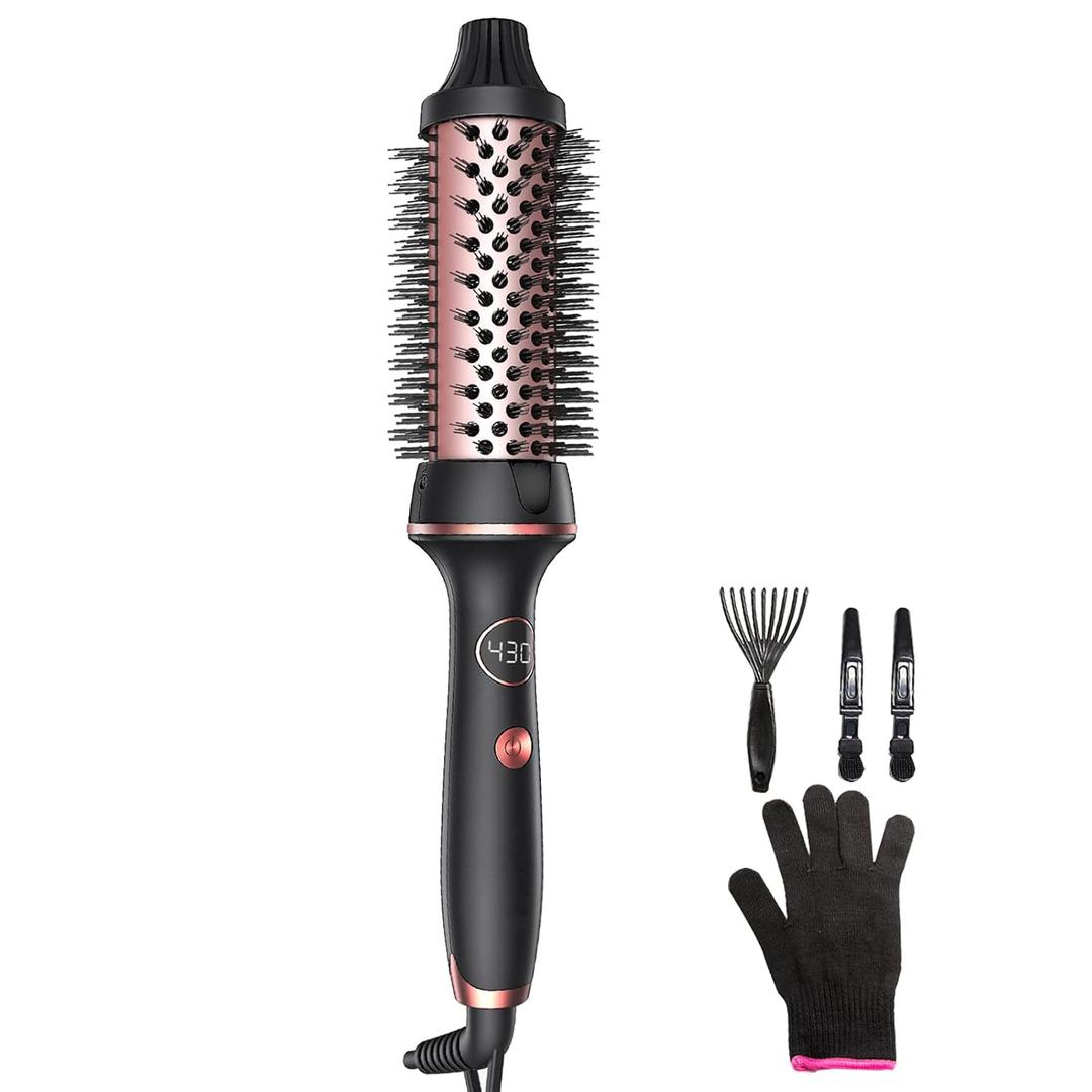 Thermal Brush for Blowout Look, 1.5 Inch Heated Round Brush for Loose Curl,Volumizing Ionic Curling Iron Wand, Hot Round Iron, Pink Gold