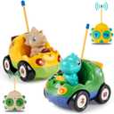 Remote Control Dinosaur Car Toys for Toddler Kids - Best Birthday Gifts for Boys Ages 2 3 4 5 Years Old, 2-Pack Toys for Toddlers 18+ Months with Lights and Music