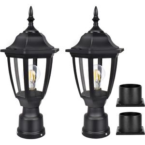 FUDESY Outdoor Post Lights, Electric Exterior Lamp Post Light Fixture with Pier Mount Base, LED Bulb Included, Anti Corrosion Black Plastic Materials, Pole Lanterns for Garden, Patio, Pathway