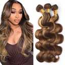 Highlight Bundles P427 Human Hair Bundles Dark Brown Bundle 24 26 28 inch Ombre Brown Body Wave Bundle 150g