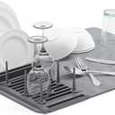 Umbra Udry Dish Rack with Movable Pegs and Microfiber Drying Mat Space-Saving Design Folds Up for Easy Storage, Basic Rack, Dark Grey