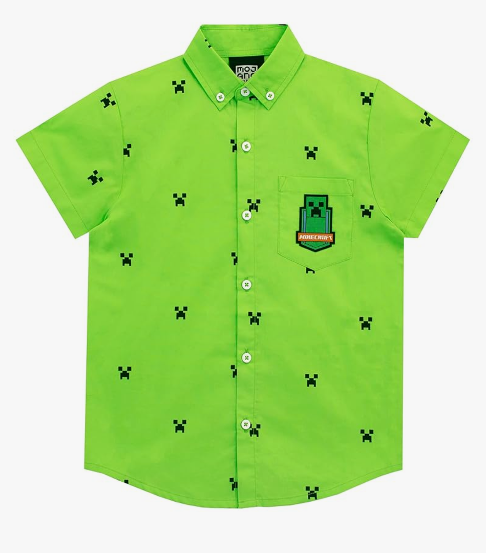 Minecraft Boys' Creeper Button Down Shirt 12-13years