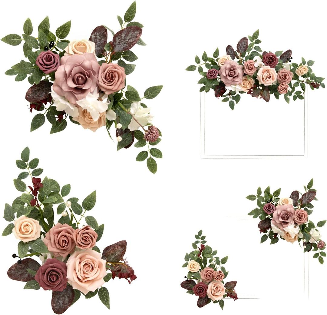 Ling's moment 2pcs Wedding Floral Swag Welcome Sign Artificial Flowers Backdrop Garland Dusty Rose & Mauve Ceremony Reception Wall Home Decorations Entryway Faux Outdoor Board Head Table Decor