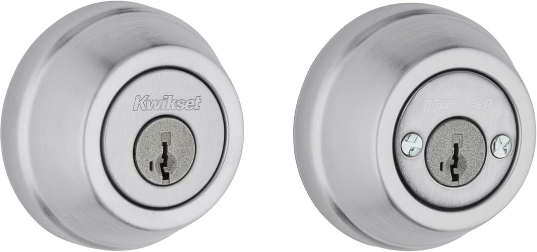 Kwikset Gatelatch Deadbolt Lock, Satin Chrome Round Keyed on Exterior and Interior Front Entry Door, Pick Resistant SmartKey Rekey Security, Double Cylinder Dead Bolt