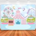 Sensfun Pink Circus Tent Birthday Backdrop Pastel Blue Carnival Carousel Photography Background Hot Air Balloon Princess Girl Newborn Baby Shower Decorations Photo Booth Banner 7x5ft