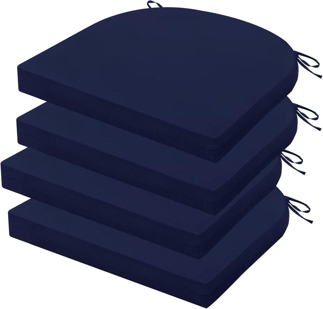 Outdoor Chair Cushions Set of 4, 17 x 16 Inch Patio Chair Cushions for Outdoor Furniture, Water Resistant, Non-Slip Ties (Navy Blue)