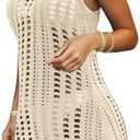 Bellelily Swimsuit Coverup for Women Bathing Suit Cover ups Crochet Beach Tank Dress Hollow Out Slit Bikini Cover Up Dresses, Size: M