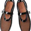 vivianly Mesh Ballet Flats Shoes for Women Flats Comfortable Dressy Round Toe Mesh Flats Fishnet Mary Jane Flats for Events Party Leisure (7.5, Black-square Toe)