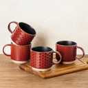 GBhome 12 OZ Stackable Coffee Mugs Set of 4, Ceramic Coffee Cups with Texture Patterns for Man,Woman,Dad,Mom, Modern Mugs Set for Latte/Cappuccino/Cocoa. Dishwasher&Microwave Safe, Red