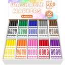 KMUYSL 200 Count Washable Markers Bulk, 10 Assorted Colors - Broad Line Conical Tip Coloring Markers for Kids, School Art Supplies & Back to School Supplies, Teacher Classroom Must Haves