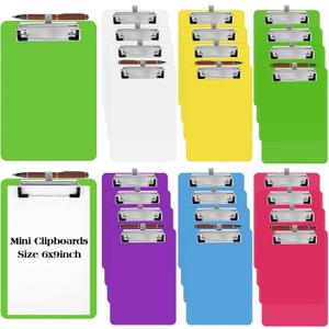 Qilery 12 Pcs Small Clipboards 6x9 with Pen Holder A5 Memo Clip Boards Plastic Colorful Mini Clipboard Bulk for Office Restaurant Cafe Hotel Shopping List, Pen Not Included
