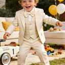 Boys Suits Wedding Ring Bearer Outfits Kids Dress Clothes Easter Prom Formal Tuxedo Suit Set with Bowtie, Tie, 7Y