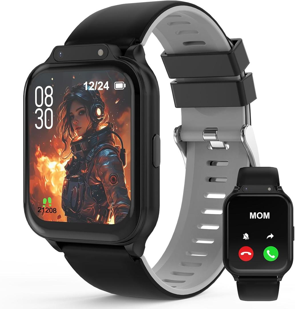 Smart Watch for Kids 1.85" with Fitness Tracker, Sleep Monitor, 22/100+ Sport Modes, DIY Dial, IP68 Waterproof, Step Counter, Heart Rate, Camera, with/Without APP, Gift for 3-12 Years Old Boys Girls (Black)