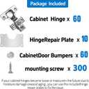 Cabinet Hinges - 60 Pack for 1/2 inch Overlay Cabinet, Face Frame Concealed 105Deg Self Closing Hinges, Stainless Soft Close Cabinet Door Hinges with Mounting Screws and Repair Plate