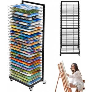 Art Drying Rack with 27 Removable Shelves,Art Drying Rack for Classroom with Locking Wheels,Art Canvas Storage Rack for Classrooms & Art Studios, Black