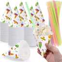 2 x Willinglong 50 Set Mexican Snow Cone Cup and Straw 6oz Fiesta Ice Cream Cup Cinco De Mayo Party Decor Mexico Taco Birthday Party Supplies for Slush Shaved IceCream Water Cooler Disposable Paper Funnel