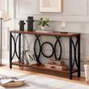 HOMISSUE Sofa Console Table, Rustic Console Table with Faux Marbled Tabletop, Engineered Wood Entryway Tables with 2 Tier Storage, Narrow Sofa Table for Living Room, Hallway (55 Inch, Rustic Brown)