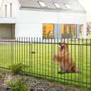 Metal Garden Fence with Gate 42 in H x 11.5 ft L, 1 Gate + 4 Panels Border Fence Panels Animal Barrier for Dogs, No Dig Garden Fencing for Yard Patio Flower Bed Lawn Outdoor, Black