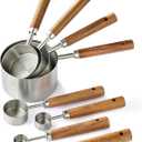 8PCS Measuring Cups, DAJLFA Stainless Steel Measuring Cups and Spoons Set with Ergonomic Wooden Handle for Cooking & Baking
