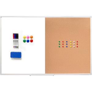 Cork Bulletin Board, 48 X 32 Inches White Magnetic Dry Erase Board, Large Wall Mounted Message Vision Notice Memo Pin Board for Office, Home and School