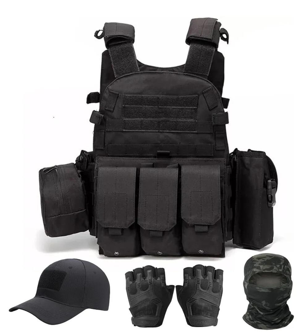 Tactical Vest for Men, Airsoft Vest, Black Molle Vest and Cap Protective Equipment, Tactical Airsoft Gear