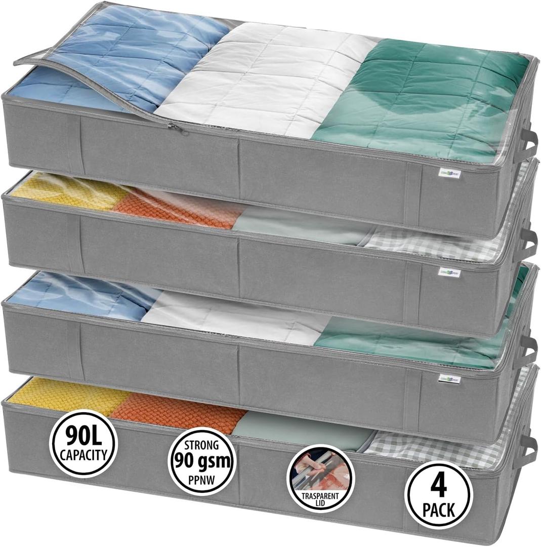 StorageExpert Closet Organizers and Storage - Maximize Space with Under Bed Storage Containers & Clothes Storage - Ideal Closet Organizer, Toy Storage Organizer & Underbed Storage (Grey, 4 Pack)