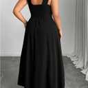 OYOANGLE Women's Plus Size Lace Trim Sleeveless Maxi Dress Wrap V Neck High Slit Formal Evening Dresses, Black, 4XL