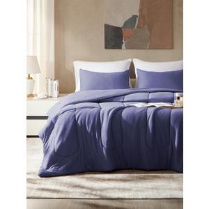 SLEEP ZONE 3 Pieces Jersey Knit Bedding Sets with 1 Comforter (82"x86") and 2 Pillow Shams (20"x26"), Soft and Breathable Comforter Set for Men and Women (Navy, Full)