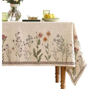 ISAENNE Designer Off White Linen Long Tablecloth Rectangular, Floral Elegant Table Cloth, Stain Resistant Vintage Decor Tablecloths for Dining Thanksgiving Kitchen Christmas,63"*94"-Serenity G