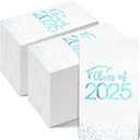 200pcs Class of 2025 Graduation Napkins, Disposable Congrats Grad Cocktail Napkins Foil Dot Paper Hand Towels for 2025 High School University College Graduation Party Decorations (Teal Blue