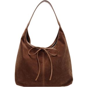 Suede Tote Bags for Women Trendy Bow Suede Purse Slouchy Shoulder Bag Hobo Handbag