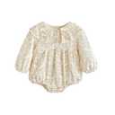 Fuobuluo Baby Girl Floral Romper with Peter Pan Collar,Bubble Sleeve Cotton Bodysuit for Infant Photographs Outfits (Beige Long, 12-18 Months)(Off-White)