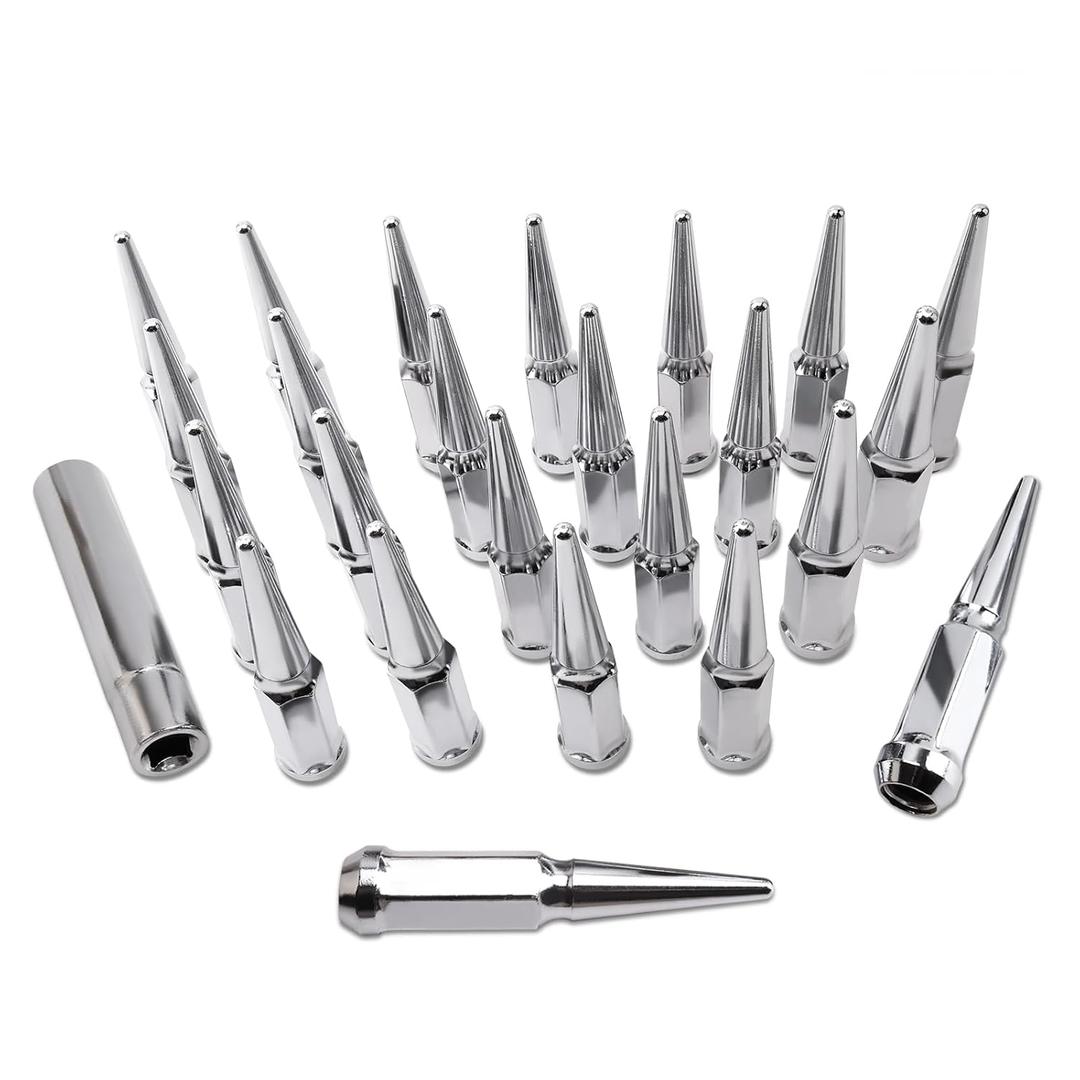 Wheel Spike Lug Nuts & Cone/Conical Bulge Seat kit M14x1.5 Compatible with GMC Yukon Suburban GMC Ford F250 F350 RAM 2500 Sierra 3500 More Replace 24+1 pcs