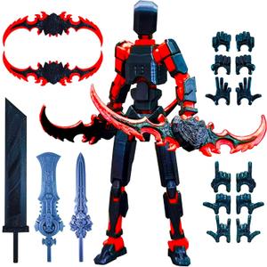 2 x T13 (Assembly Completed) 3D Printed Action Figure,Dummy 13 Robot Action Figure, T13 Collectible Action Figure Articulated, for Collectors Desktop Decorations, action doll (Black Red)