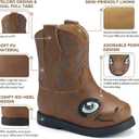 Rollda Baby Cowboy Boots Toddler Cowgirl Boots Infant Western Boots Round Toe (Brown)