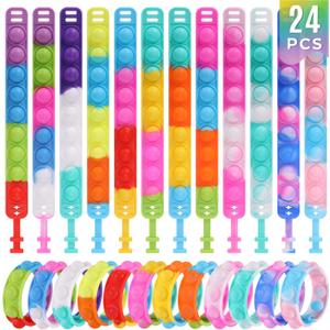 Kids Party Favors Pop Fidget Toys Bulk Its 24 Packs Fidget Bracelet It Birthday Party Favors for Halloween Goodie Bags Stuffers for Kids Classroom Prizes Poppers Student Gifts Girls Boys Trinkets