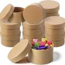 12 Pack Round Paper Mache Box with Lid - 3.37 Diameter x 1.97 Height - DIY Craft Nesting Gift Boxes for Jewelry, Storing, Decoupaging & Painting | Brown Paper Craft Boxes