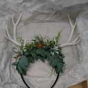 MOSTORY Handmade White Antler Headband with Green Leaves - Woodland Deer Horns Hairband Forest Reindeer Headpiece with Fruits for Women Girls Renaissance Hallowen Cosplay Photo Shoot
