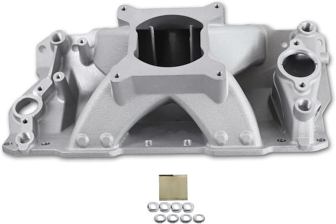 52031 air-gap Intake Manifold Aluminum Single Plane Compatible with SBC Small Block Chevy 305 350 400 1955-1995 3000-7500 RPM, A-2031 Silver