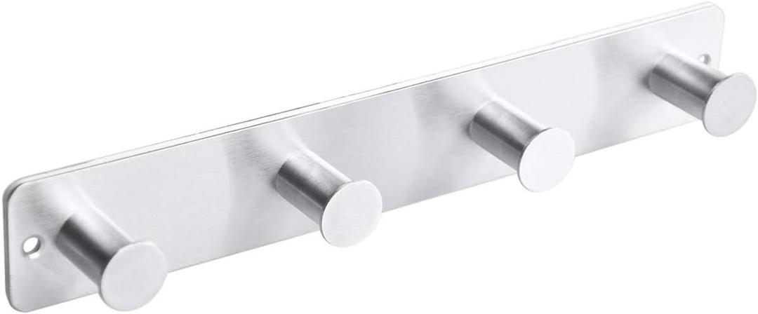 Coat Rack Hooks for Wall, Screw-in and Adhesive, Stainless Steel, Door Hook With 4 Heavy Duty Hooks for Coat Hat Towel Key (Silver) (4 Hooks)