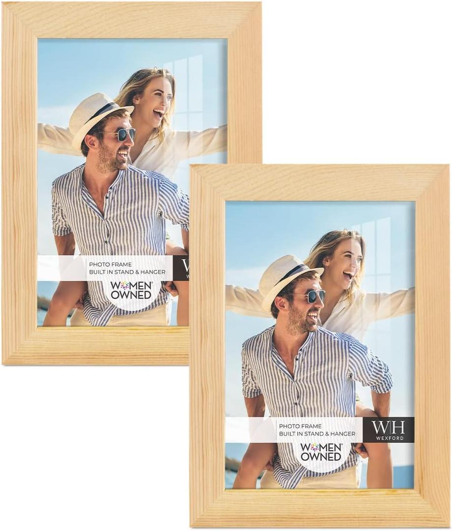 Renditions Gallery 5x7 inch Picture Frame Nature Wood Grain Frame, Set of 2 High-end Modern Style, Made of Solid Wood and High Definition Glass for Wall and Tabletop Photo Display
