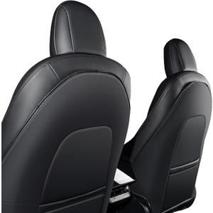 Tesla Leather Seat Back Kick Protector - Fit 2025 2024 2023 2022 2021 2020 Model Y & Model 3, Backseat Kick Mats with Pocket for Kids, Waterproof Scratchproof Easy Clean (Set of 2, Black)