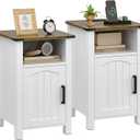 Farmhouse Nightstand with Charging Station, Set of 2 End Table with USB/Type-C Ports, Rustic Bedside Table with Large Storage and Open Shelf, Modern Side Table for Bedroom, Pure White + Walnut, 2 Pack