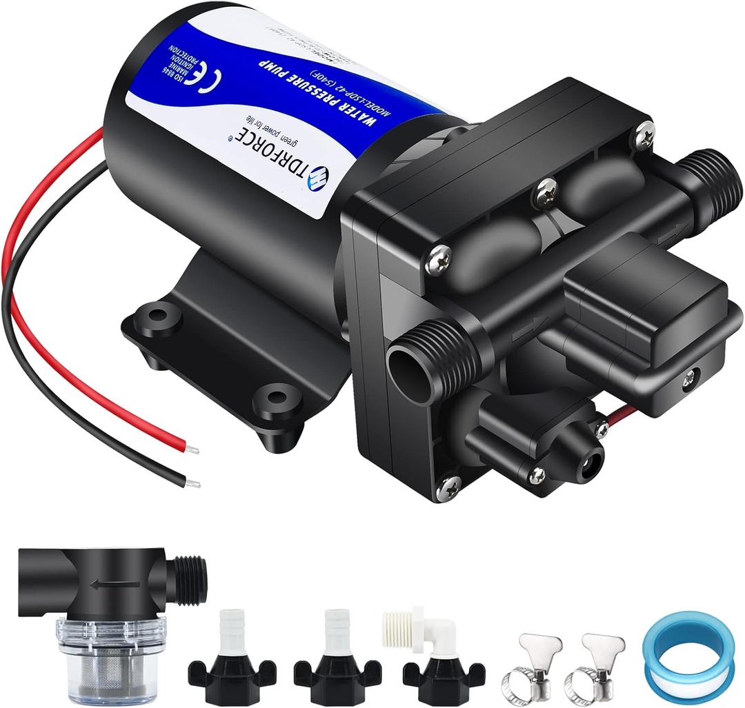 12V DC RV Fresh Water Booster Pump - 5 GPM, 70 PSI, Self Priming, Diaphragm Washdown Pump for Boats