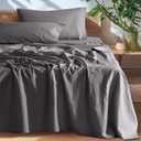 SONORO KATE 100% French Pure Linen Sheets, Breathable and Durable Linen Queen Size Sheets, Anti-Tear Linen Bed Sheets, Machine Washable, 16 Inch Deep Pocket - 4 Piece (Dark Grey, Queen)