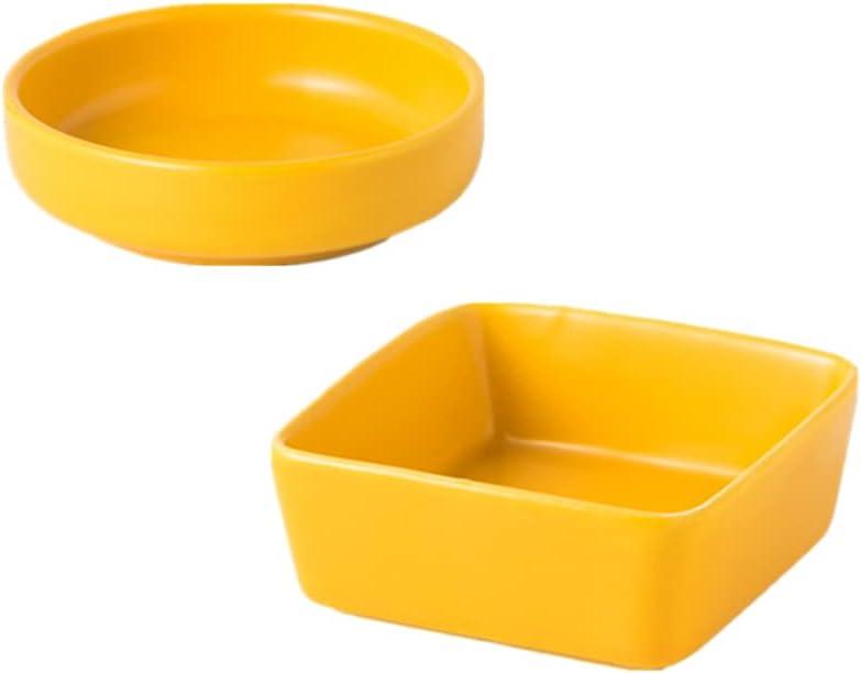 AxeWoodz Yellow Paper Clips Holder 2pcs Ceramic Square and Round Paper Clip Dispenser Set Office School Home Paperclips Organizers for Daily Desktop Storage